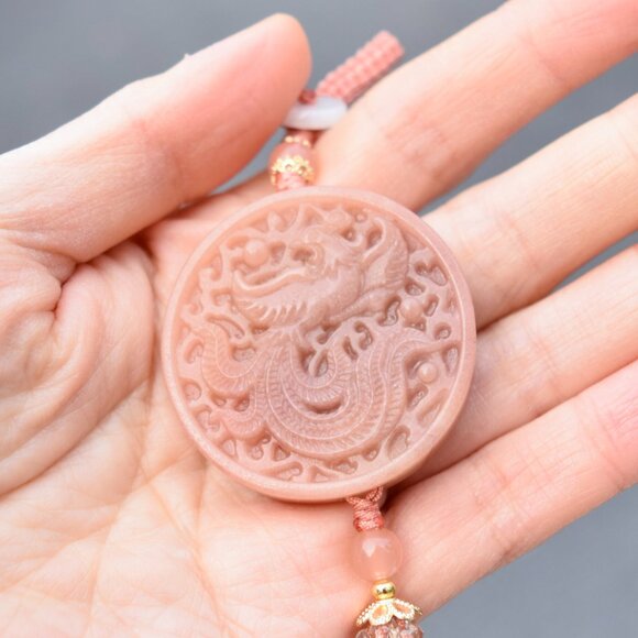 Pink Phoenix Tassel Ornament - Chinese Jade Bag Charm - Picture 5 of 5